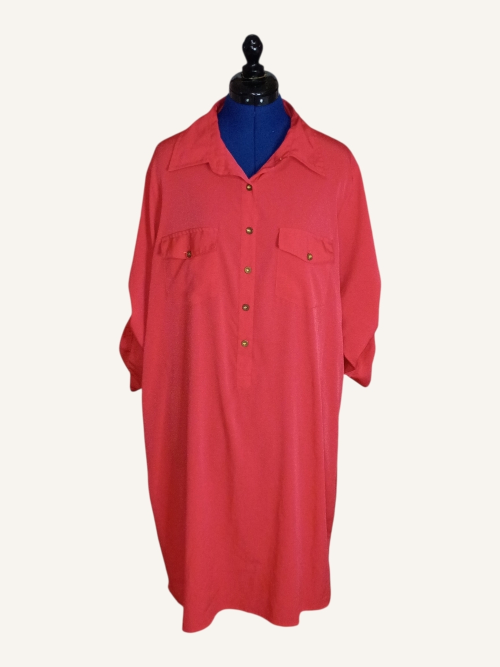 Coral Button-Front Shirt Dress 3X